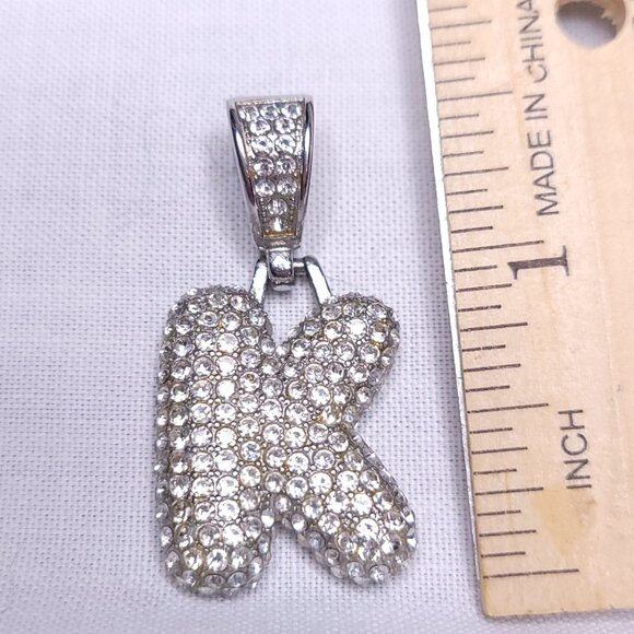 Silver Tone Bubble Letter "K" Pendant - Picture 3 of 3